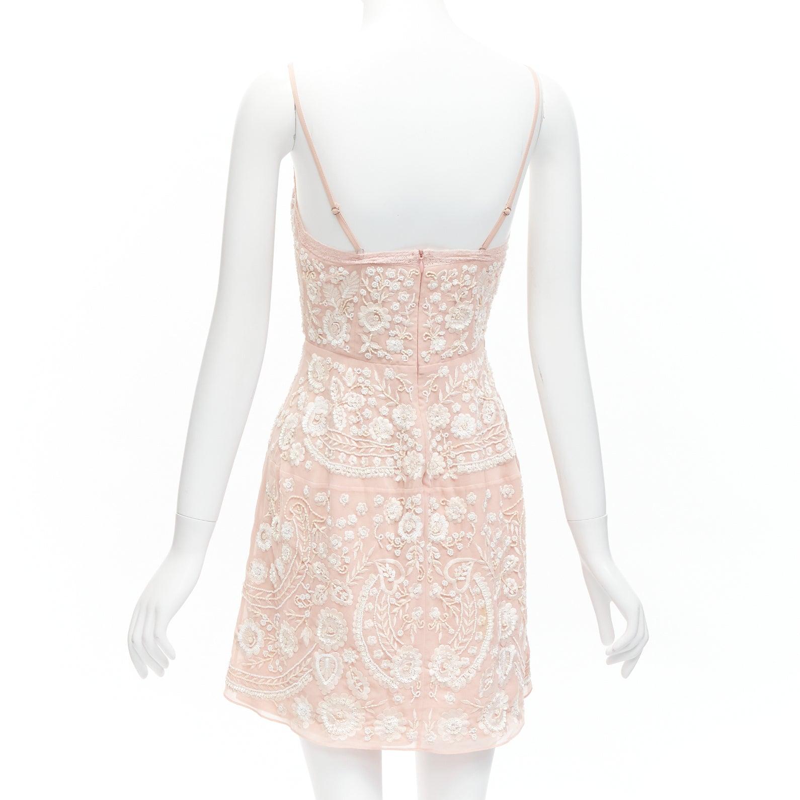 Women's NEEDLE & THREAD beaded embroidery embellished chiffon mini dress UK4 XXS For Sale
