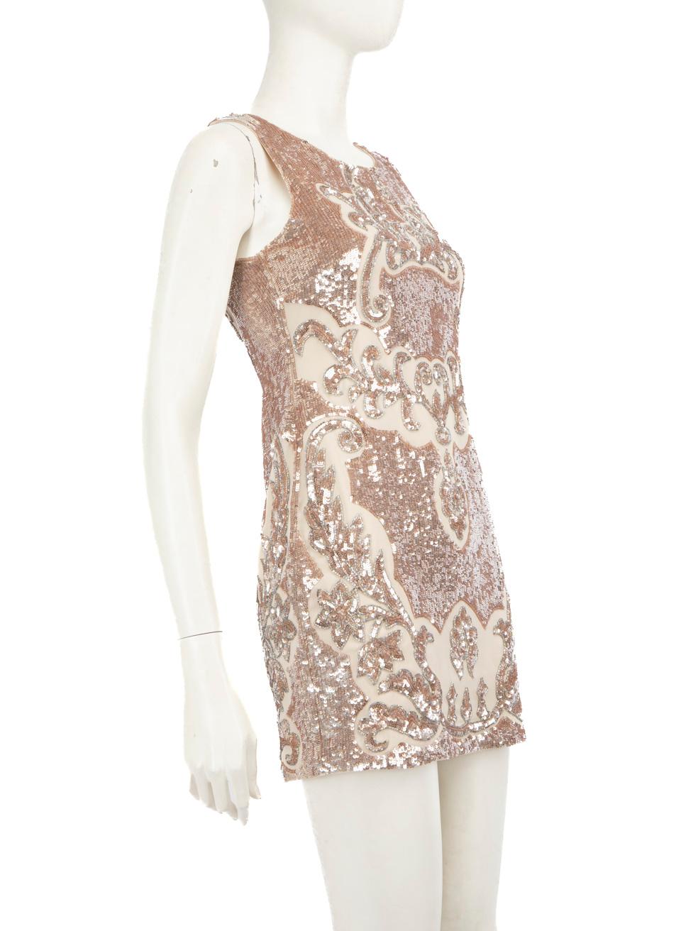 CONDITION is Never worn, with tags. No visible wear to dress is evident on this new Needle & Thread designer resale item.
 
 Details
 
 
 Beige
 
 Polyester
 
 Dress
 
 Mini
 
 Sleeveless
 
 Sequin embellished
 
 Round neck
 
 Back zip fastening
 
