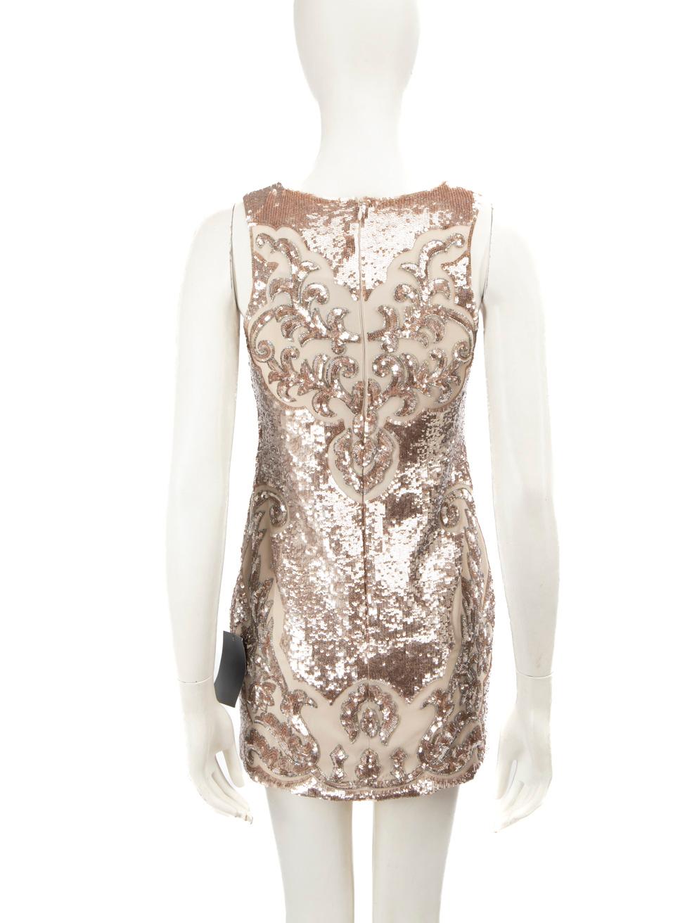 Needle & Thread Beige Sequin Sleeveless Mini Dress Size S In New Condition In London, GB