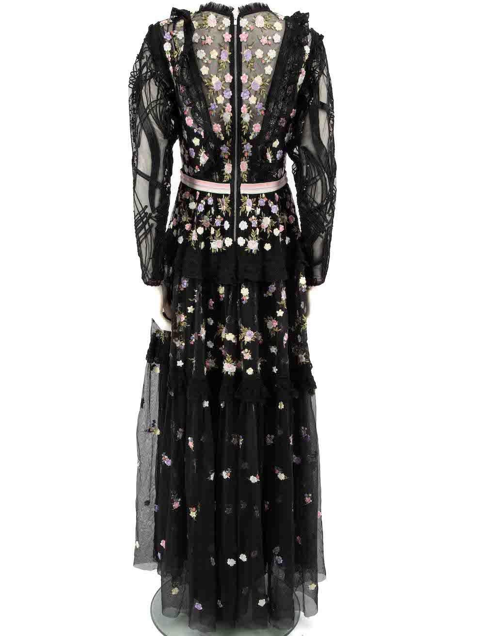 Needle & Thread Black Floral Embroidery Maxi Dress Size M In Good Condition For Sale In London, GB