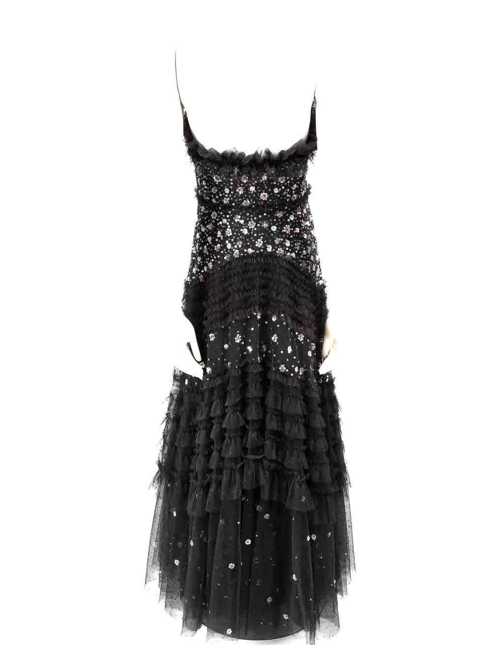 Needle & Thread Black Tulle Sequin Embroidered Dress Size M In Excellent Condition In London, GB