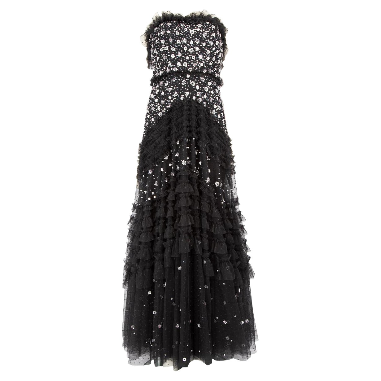 Needle & Thread Black Tulle Sequin Embroidered Dress Size M