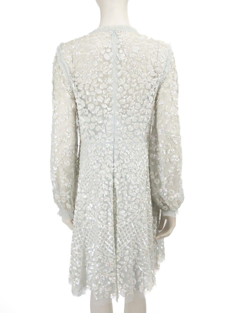 Gray Needle & Thread Blue Sequin Embellished Lace Dress Size XXL