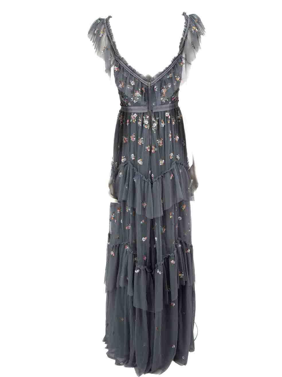 Needle & Thread Blue Sleeveless Embroidered Dress Size M In Good Condition For Sale In London, GB