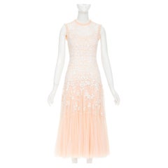 NEEDLE & THREAD Bridal blush pink white sequin ruffle edge midi dress UK8 S