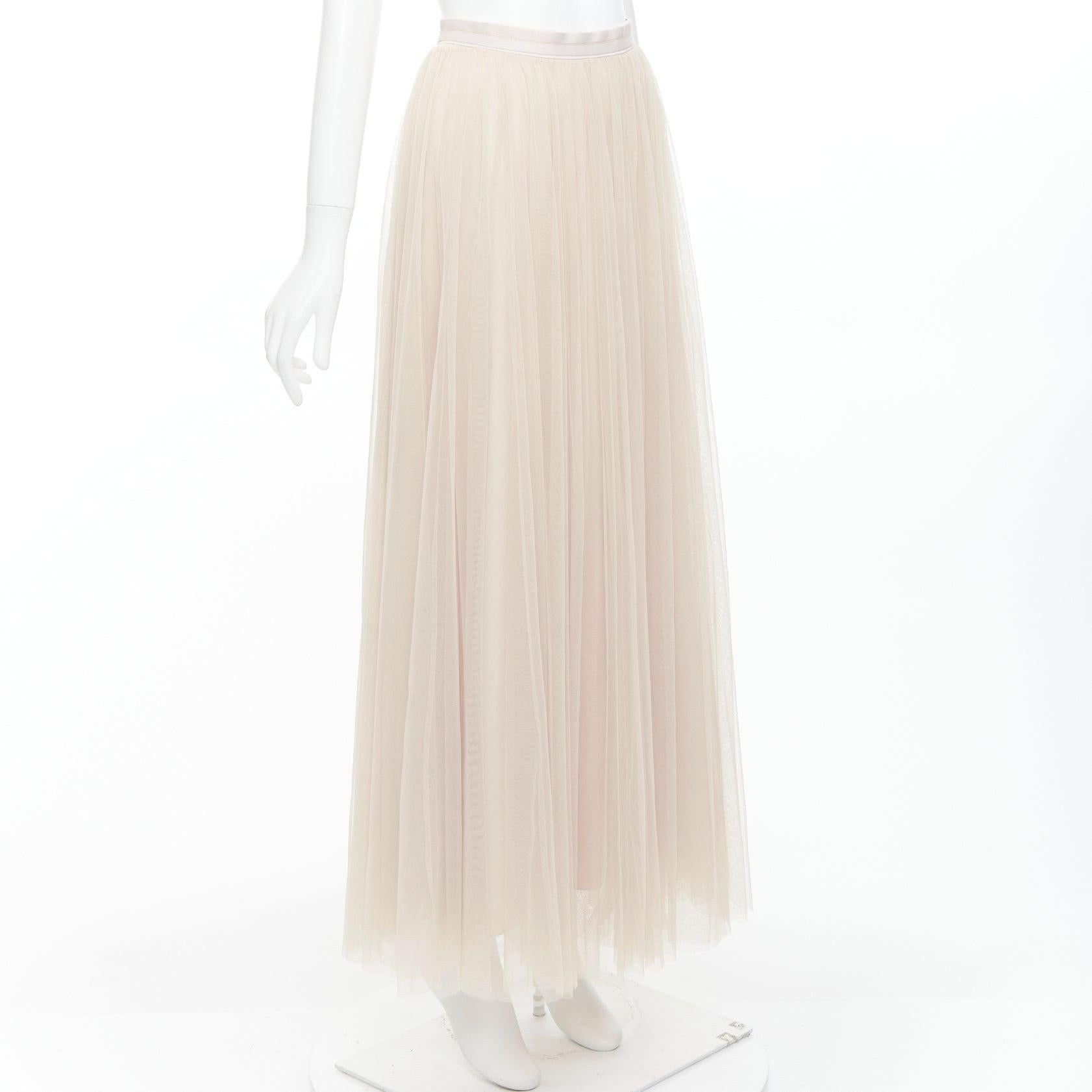 Beige Jupe midi à bordure ruban champagne NEEDLE & THREAD GB6 XS en vente