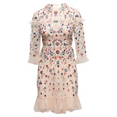 Needle & Thread cream mesh dress with multicolor embroidered flowers