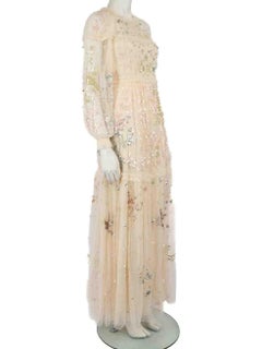Needle & Thread Ecru Floral Sequin Maxi Dress Size XS