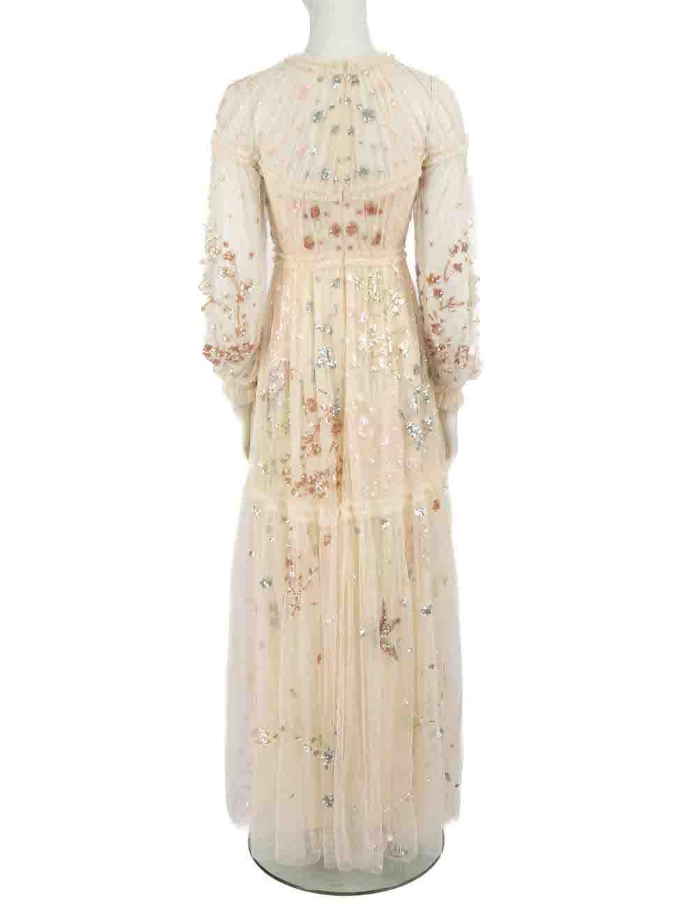 Needle & Thread Ecru Floral Sequin Maxi Dress Size XS In Excellent Condition For Sale In London, GB