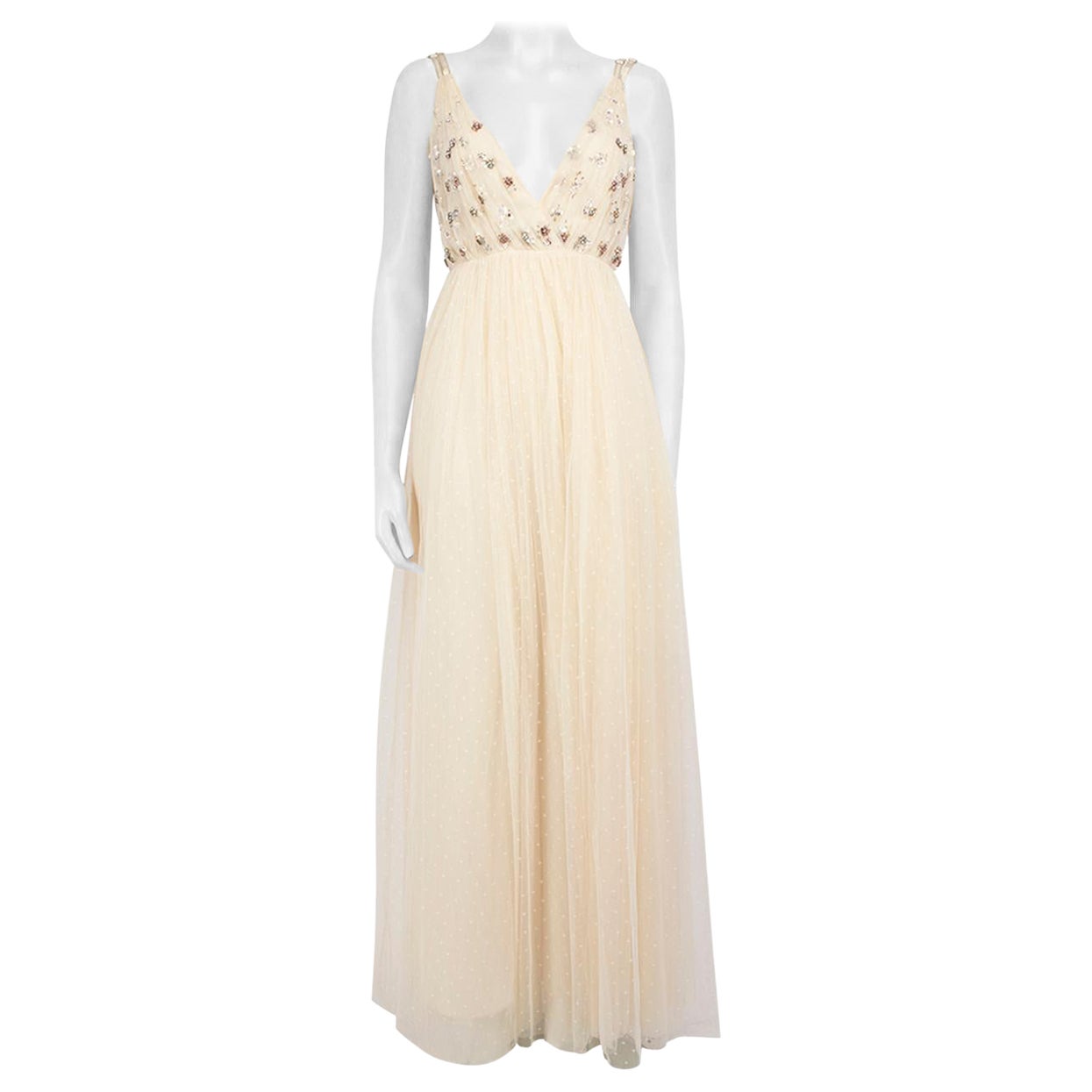 Nadel & Faden Ecru Tüll verschönert Maxi Kleid Größe S