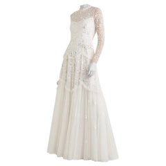 Used Needle & Thread Ivory Mesh Sequin Embellished Bridal Gown - Size US 12