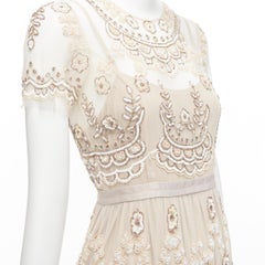 NEEDLE & THREAD nude sequins beads embellished overlay long gown UK6 XS