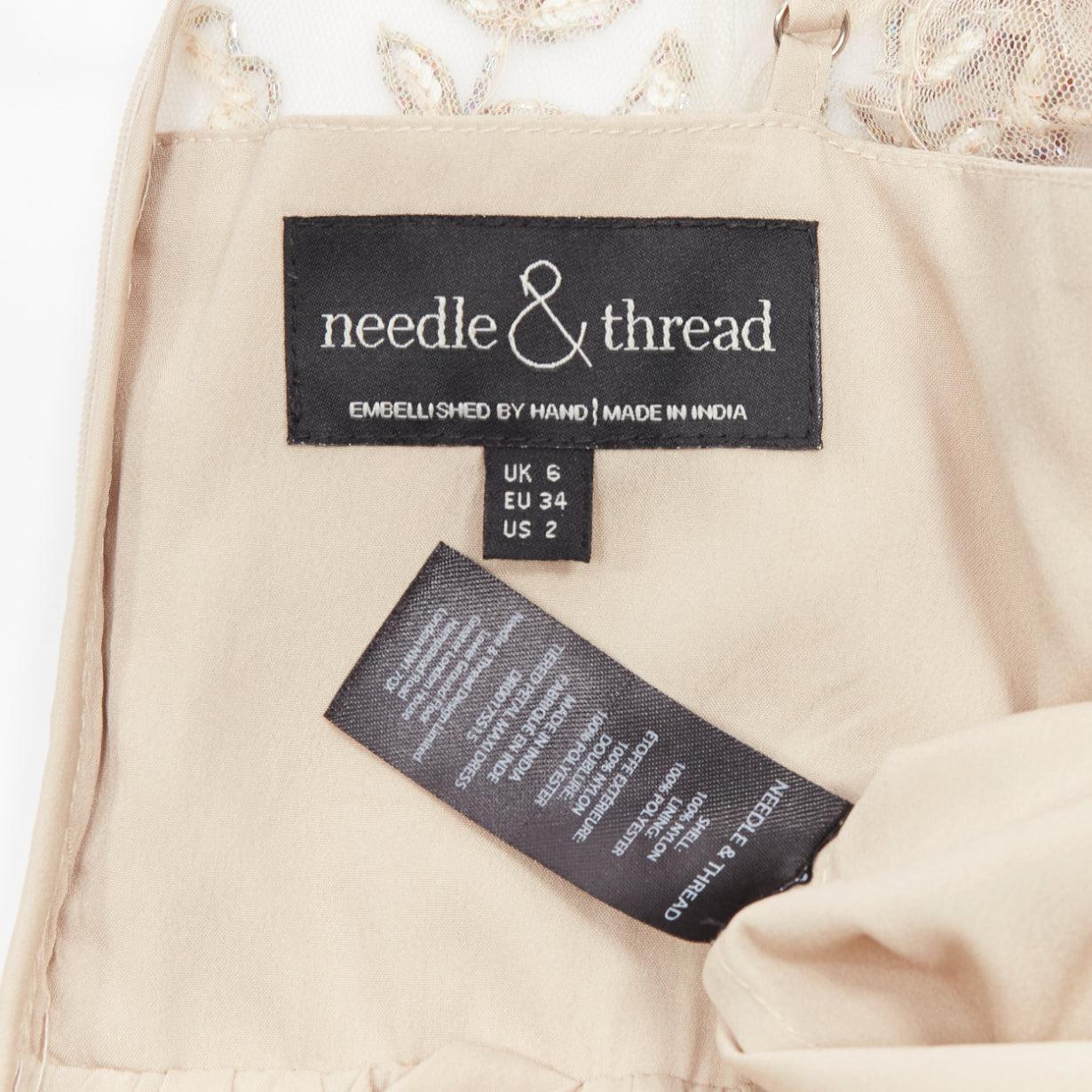 NEEDLE & THREAD nude sequins beads embellished overlay long gown UK6 XS For Sale 4