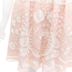 NEEDLE & THREAD pink cream beaded embroidery embellished chiffon dress UK4 XXS