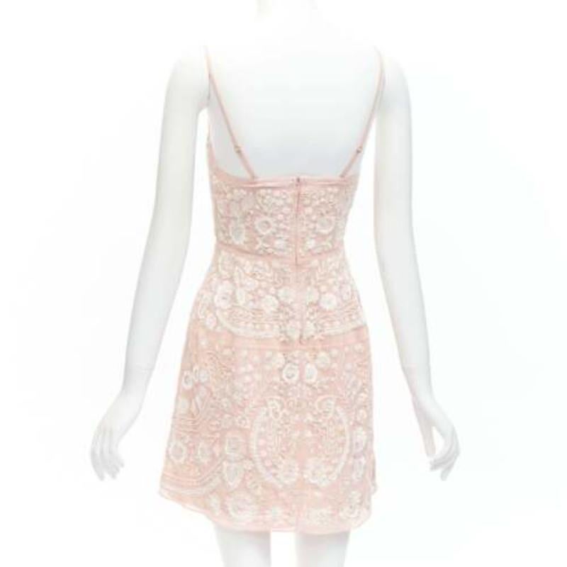 Women's NEEDLE & THREAD pink cream beaded embroidery embellished chiffon dress UK4 XXS For Sale