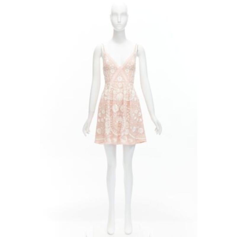 NEEDLE & THREAD pink cream beaded embroidery embellished chiffon dress UK4 XXS For Sale 4