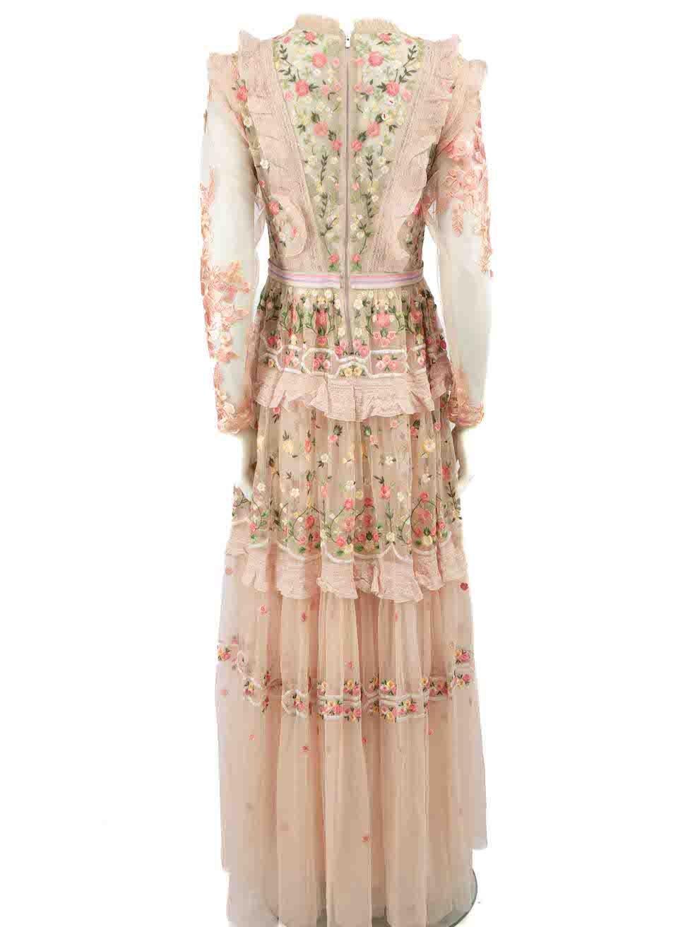 Needle & Thread Pink Floral Embroidered Maxi Dress Size M In Good Condition For Sale In London, GB