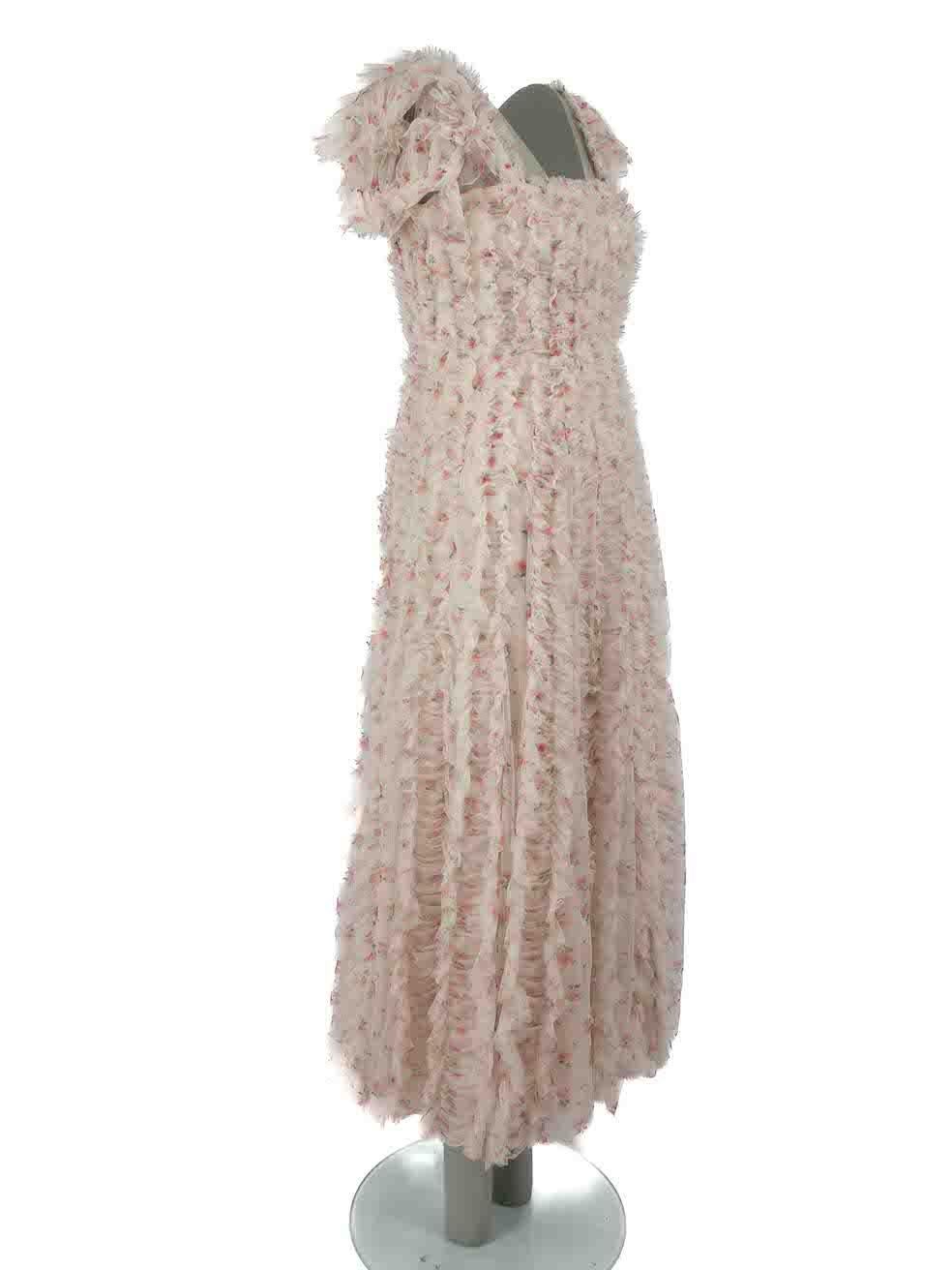 Needle & Thread Pink Floral Ruffle Dress Size M In Excellent Condition For Sale In London, GB