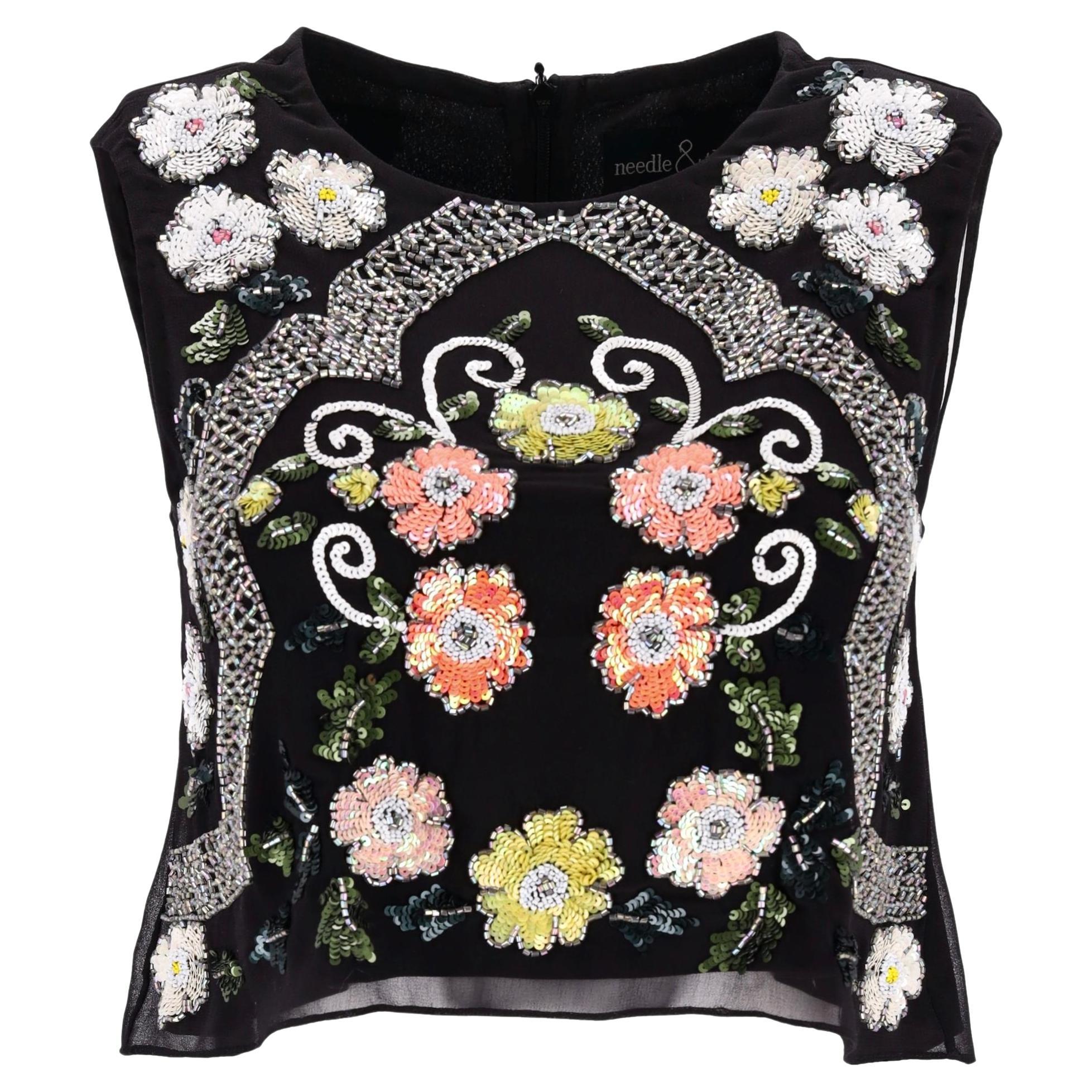 Nadelspitze & Faden Pailletten & Perlen verschönert Crop Top
