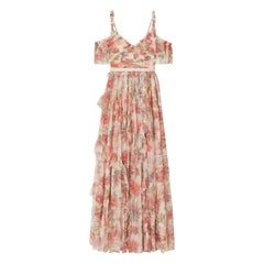 Needle & Thread Titania Cold Shoulder Ruffled Floral Print Tulle Gown