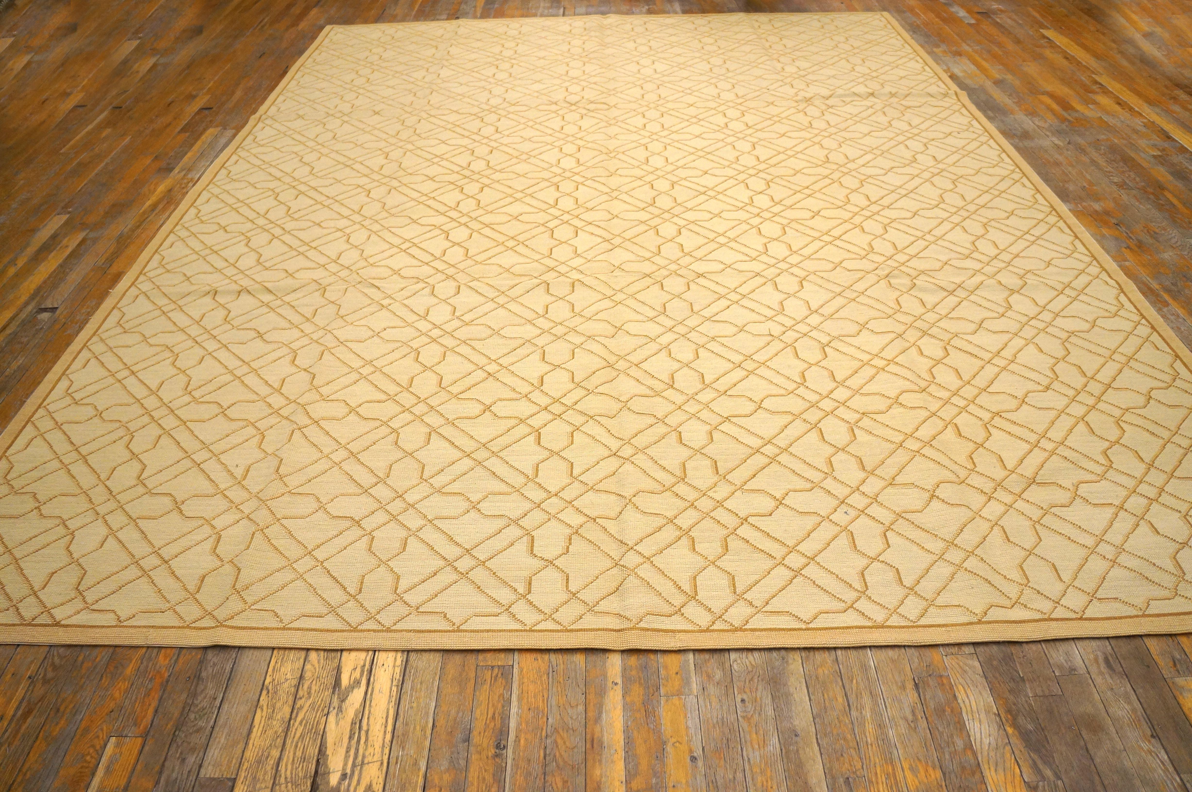 Contemporaneity Handwoven Wool Needlepoint Flat Weave Carpet With Silk Highlights ( 9' x 12' 275 x 365 cm)