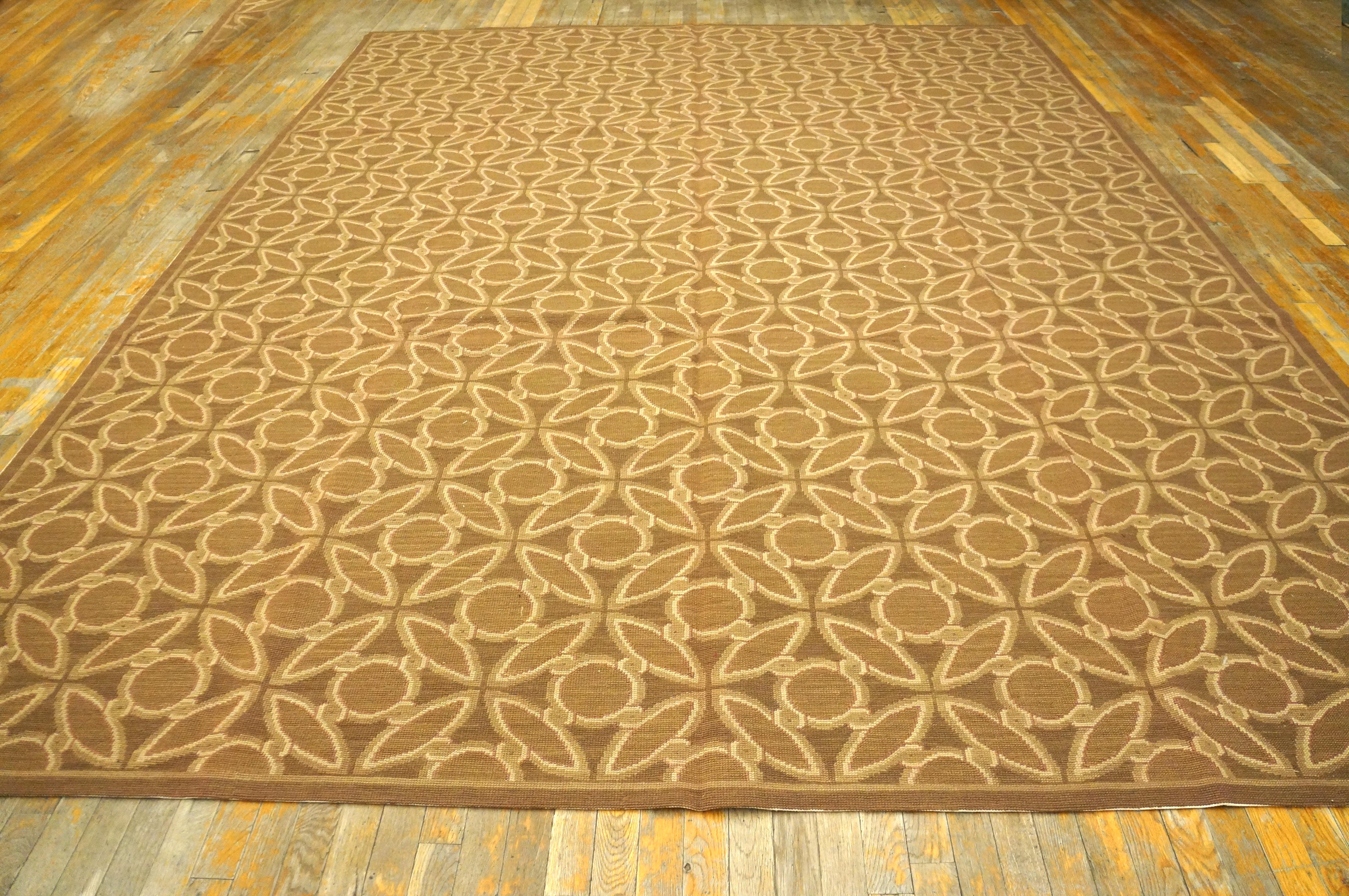 Zeitgenössische handgefertigte Wolle Nadelspitze Flachgewebe Teppich mit Seide Highlights ( 9' x 12' - 275 x 365 cm)