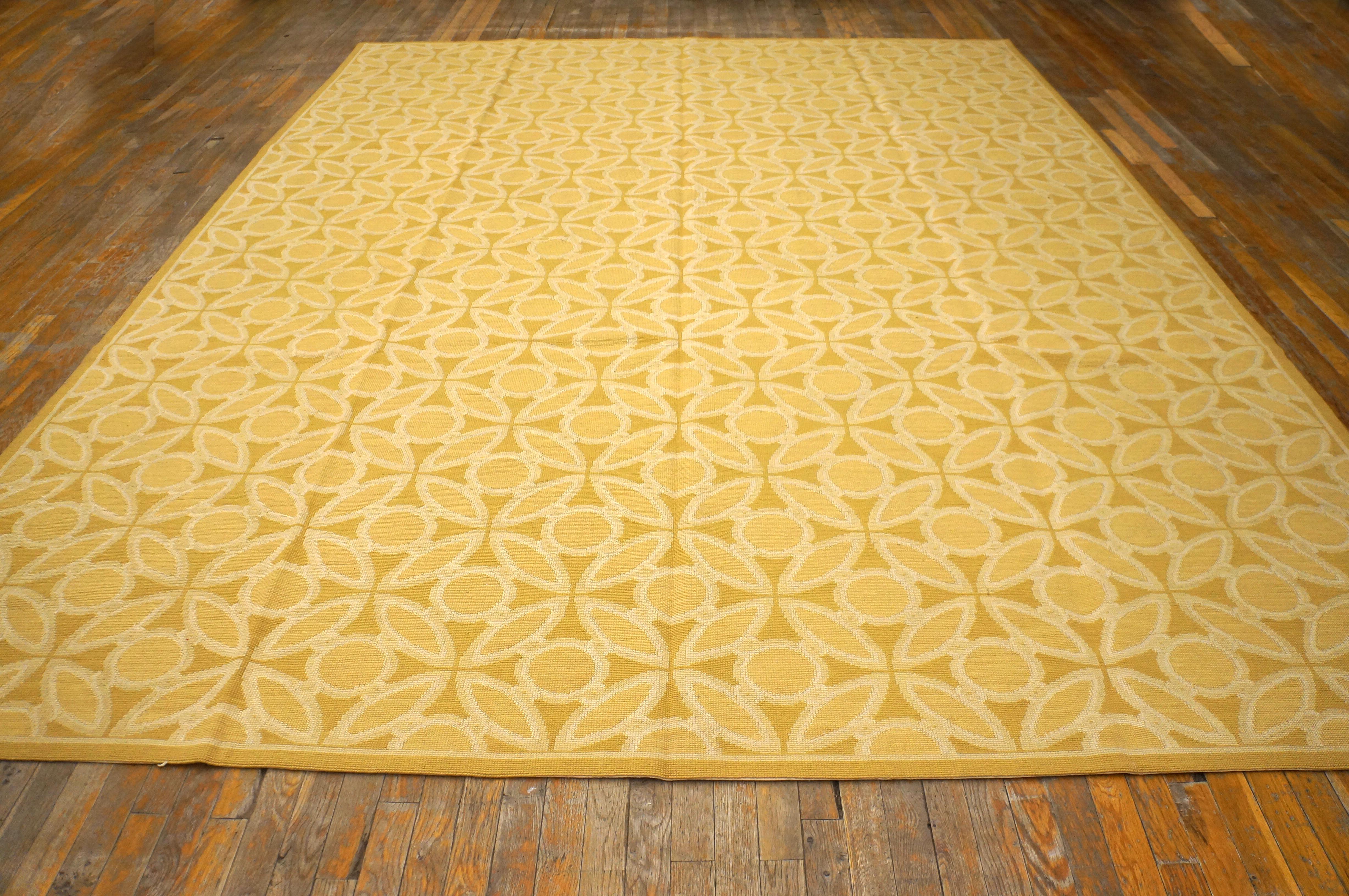 Contemporaneity Handwoven Wool Needlepoint Flat Weave Carpet With Silk Highlights ( 9' x 12' 275 x 365 cm)