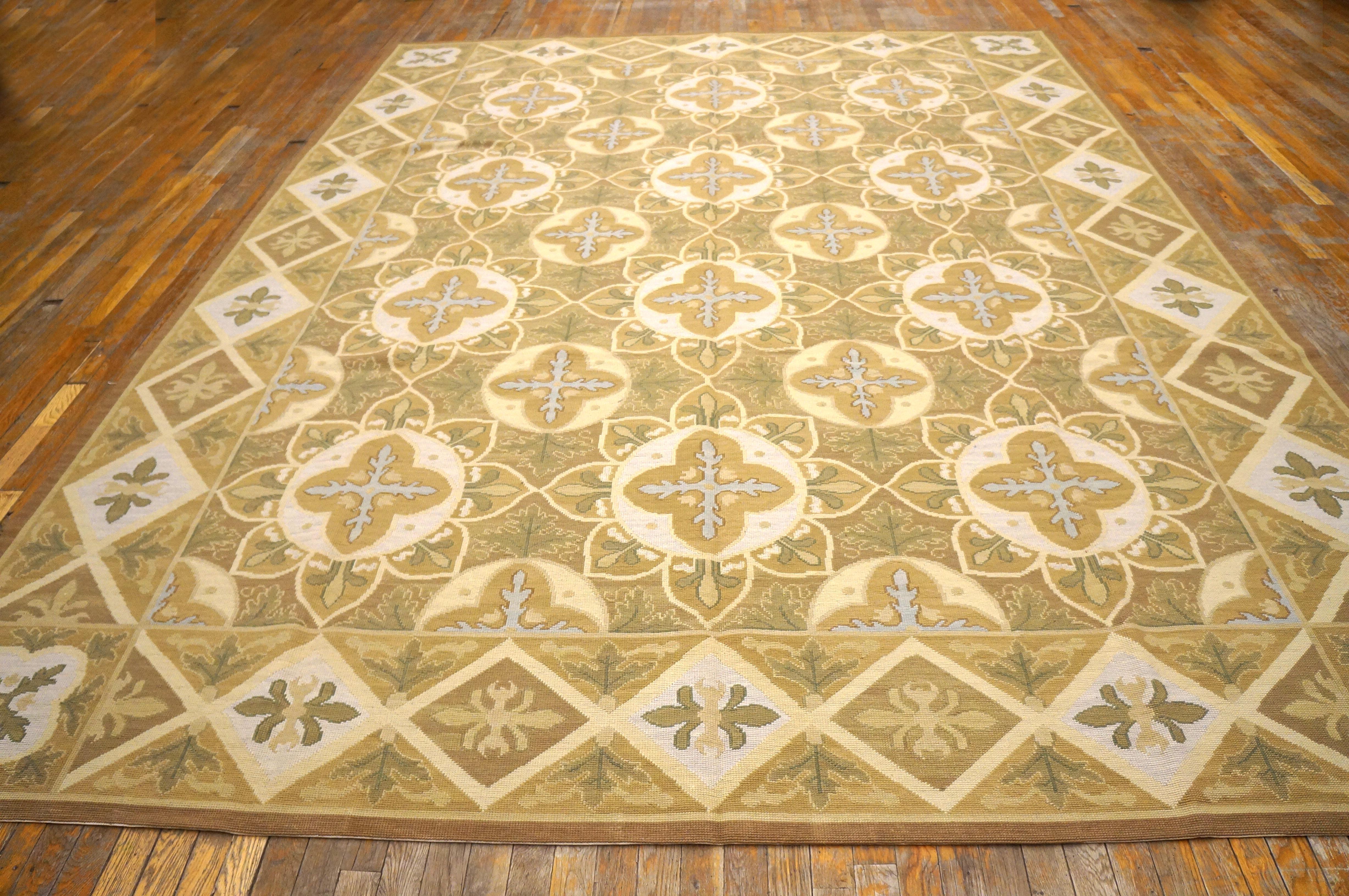 Contemporaneity Handwoven Wool Needlepoint Flat Weave Carpet With Silk Highlights ( 9' x 12' 275 x 365 cm)