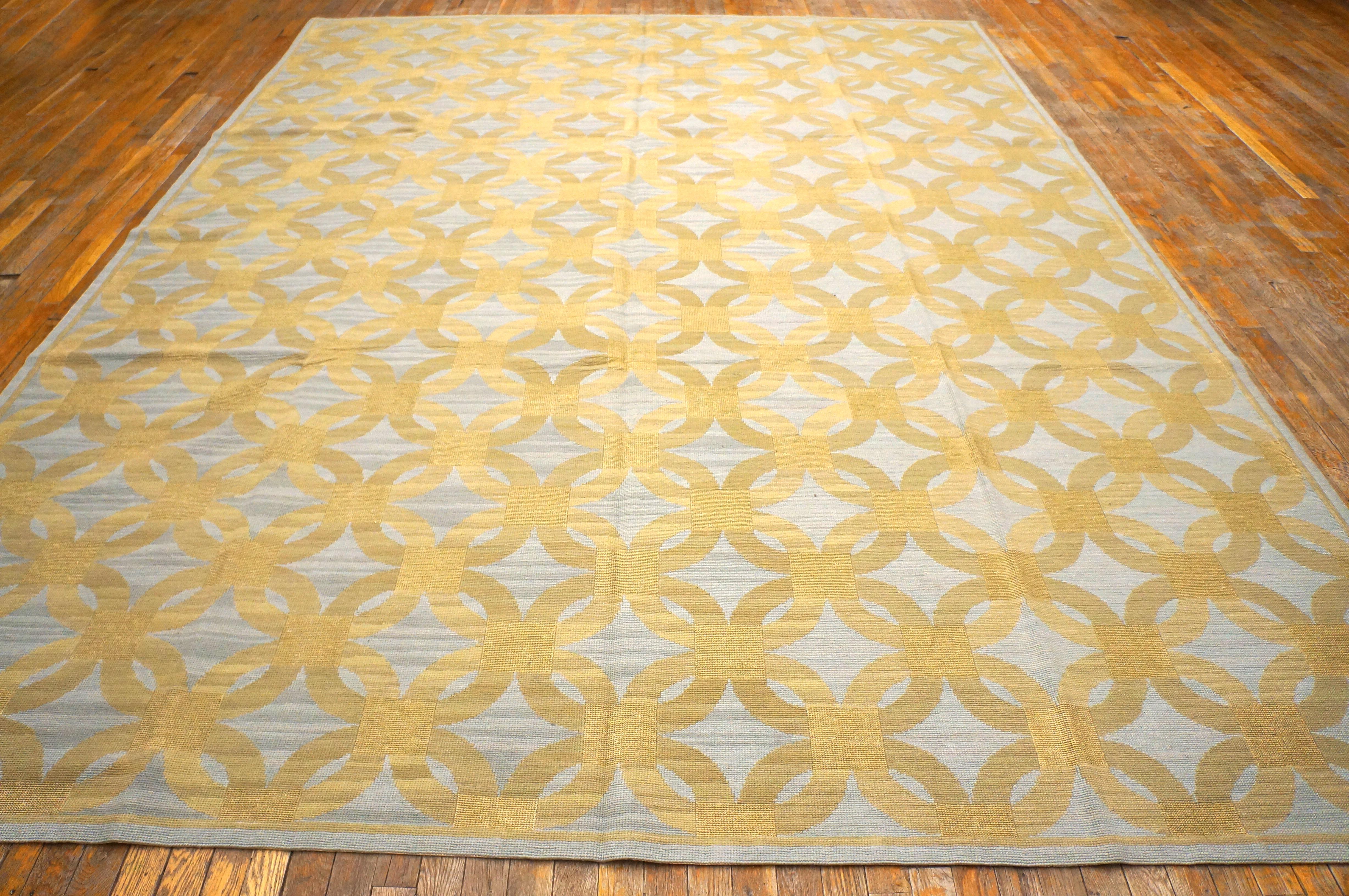 Contemporaneity Handwoven Wool Needlepoint Flat Weave Carpet With Silk Highlights ( 9' x 12' 275 x 365 cm)