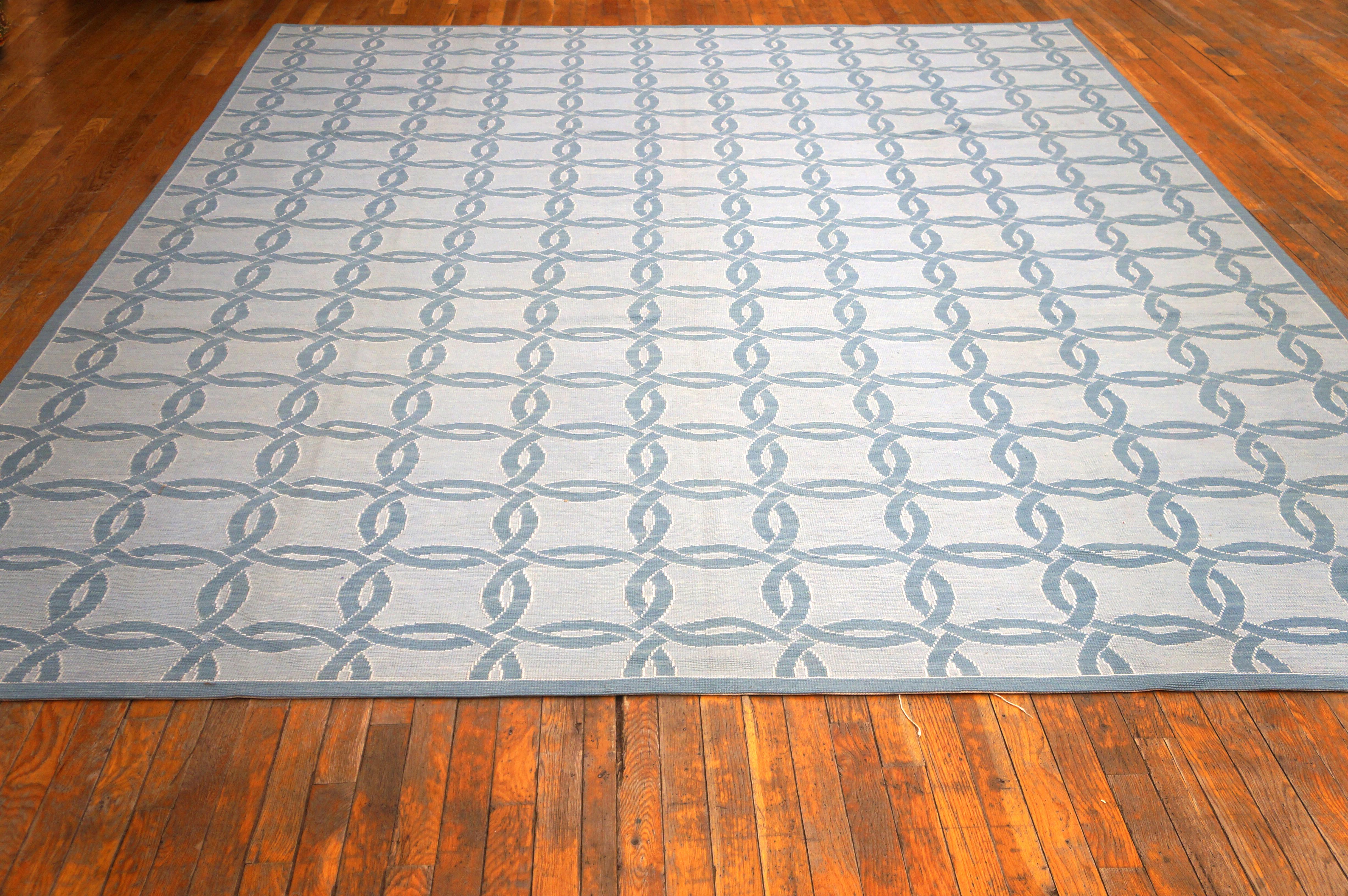 Tappeto contemporaneo tessuto a mano in lana a punto d'ago a trama piana con riflessi in seta ( 9' x 12' 275 x 365 cm)