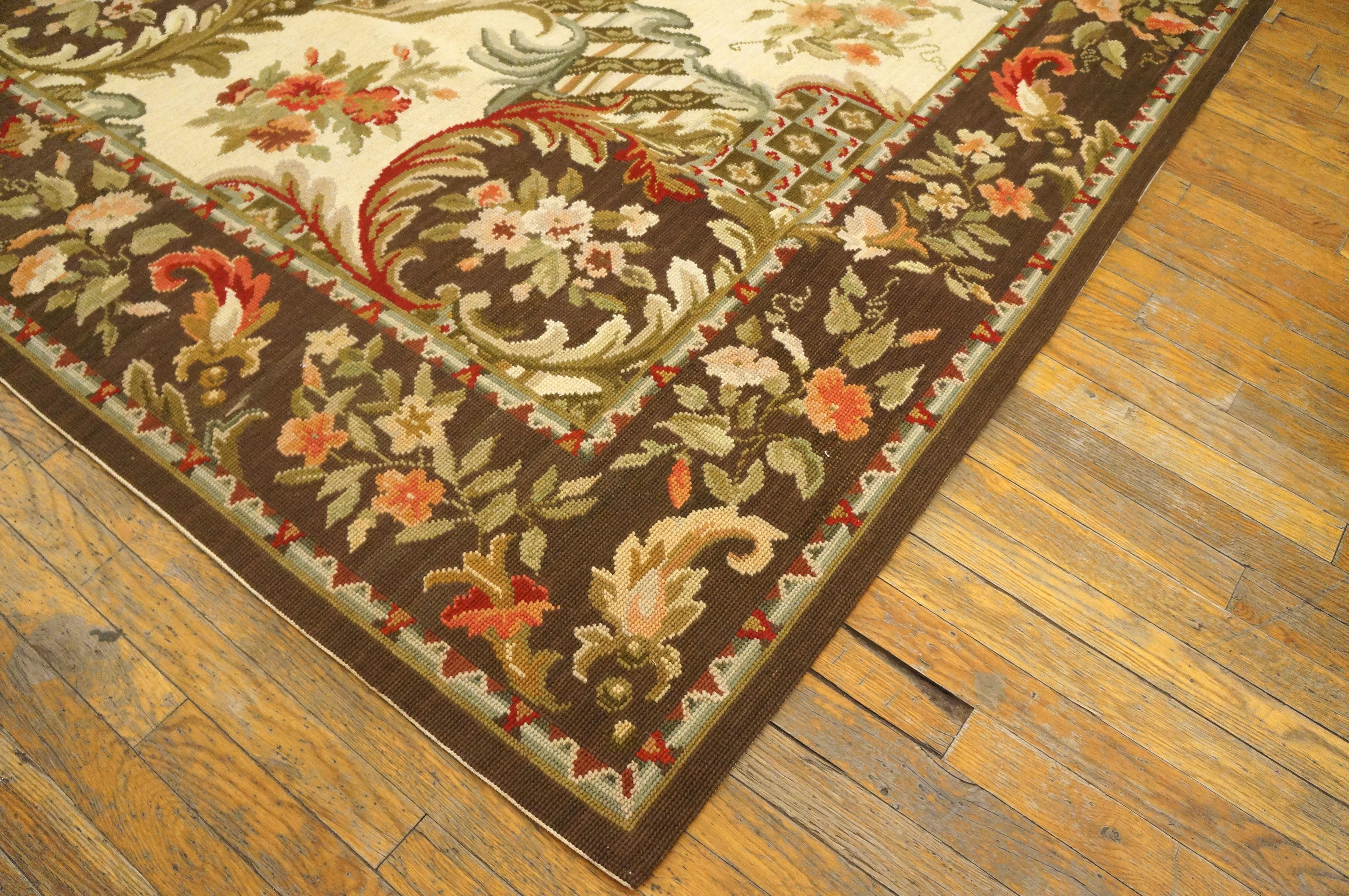 Chinese Handwoven Needlepoint Flat Weave Carpet 9' 0