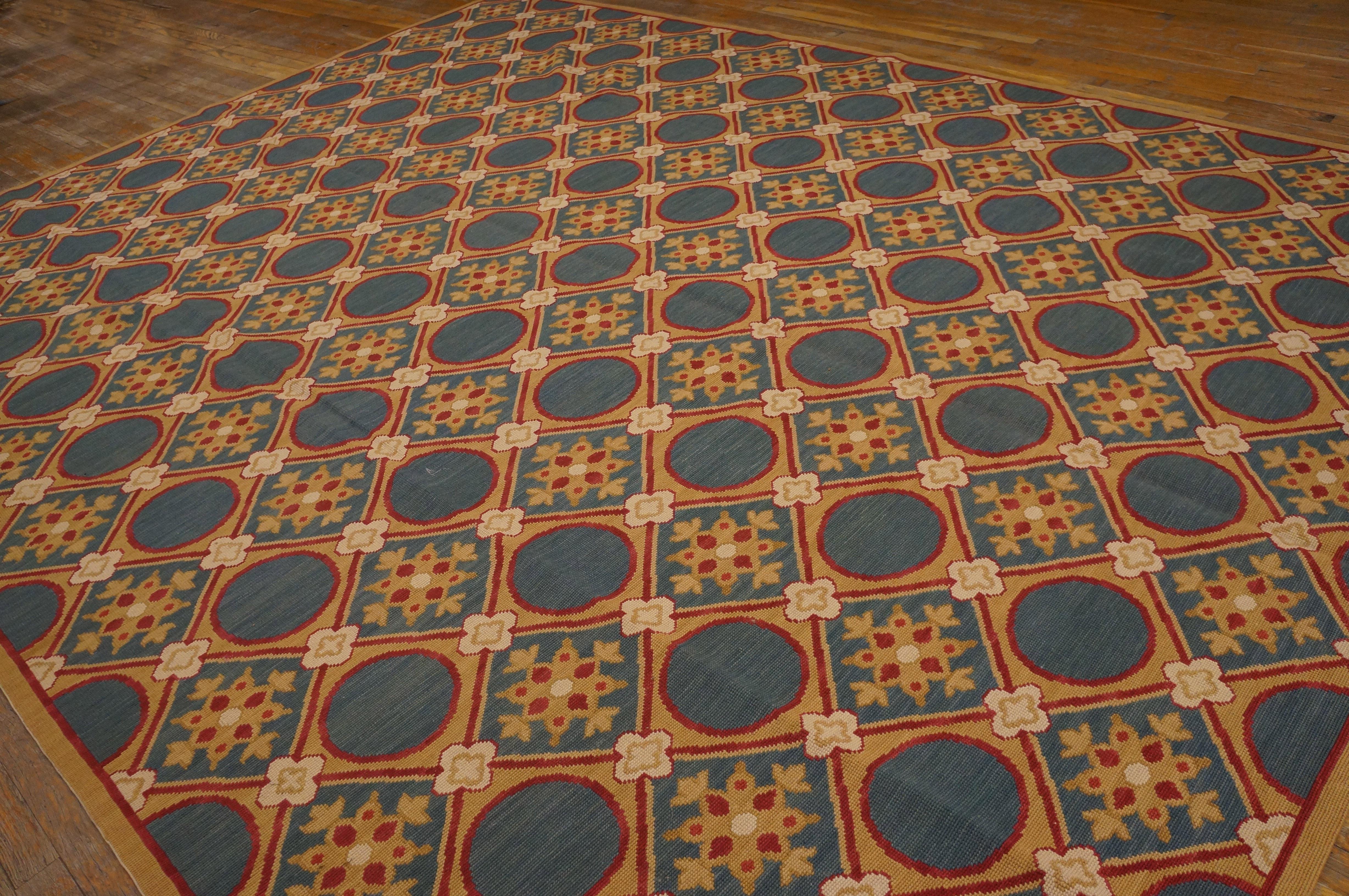 Wool  Contemporary Handwoven Needlepoint Flat Weave Carpet ( 9' x 12' - 275 x 365 cm 