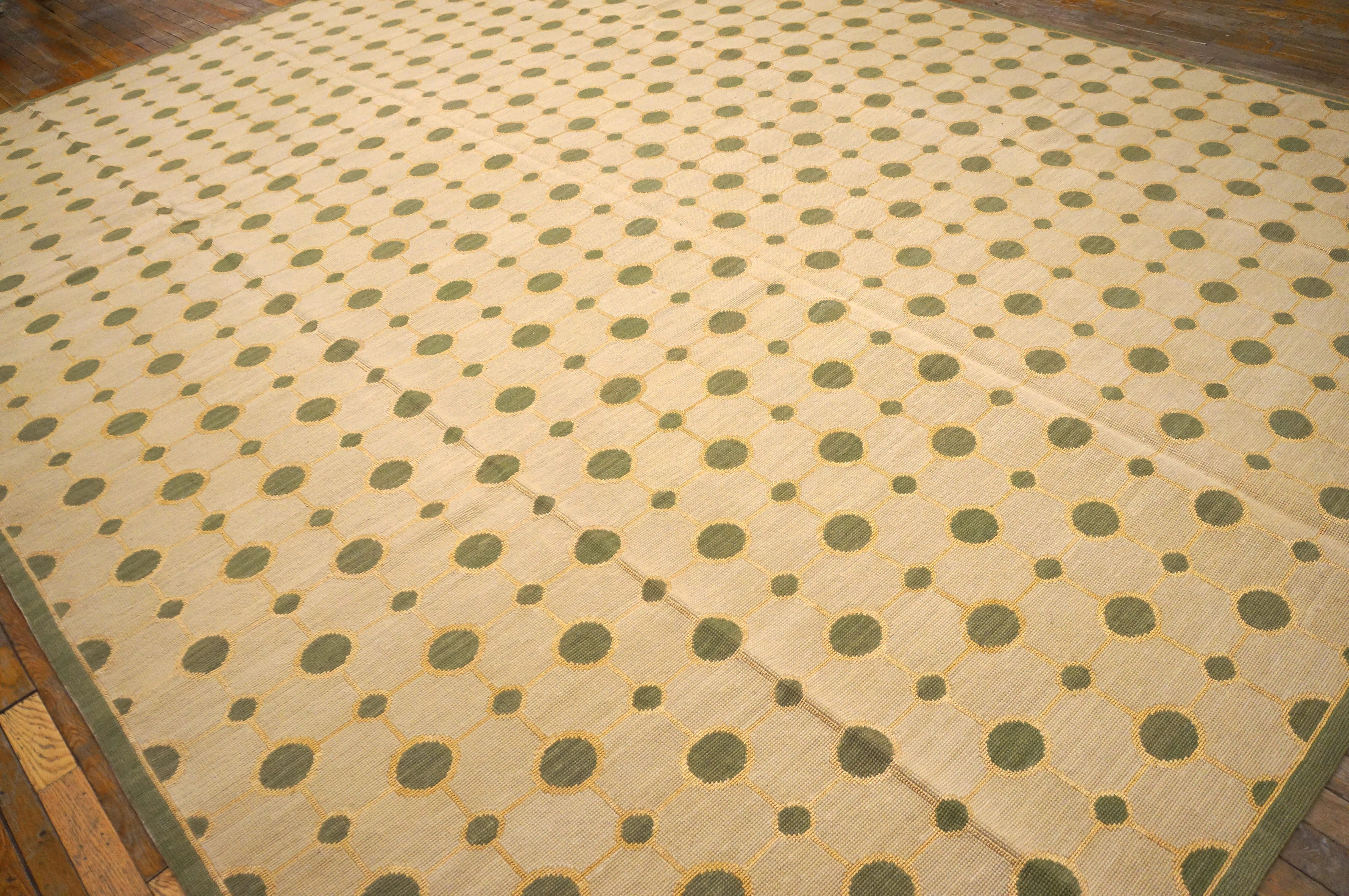 Hand-Knotted Contemporaneity Handwoven Needlepoint Flat Weave Carpet With Silk Highlights For Sale