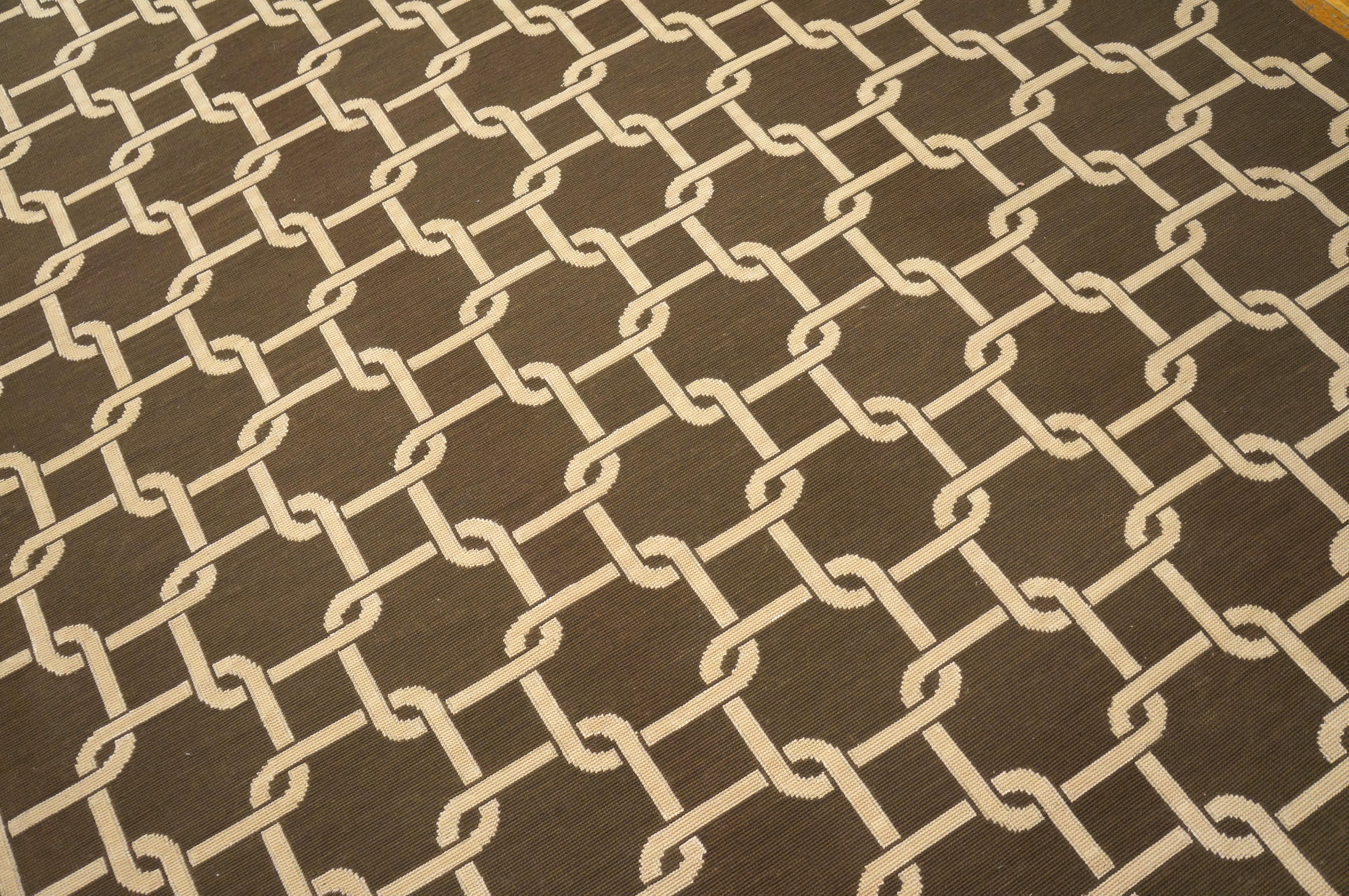 Contemporary Handwoven Wool Needlepoint Flat Weave Carpet With Silk Highlight For Sale 4