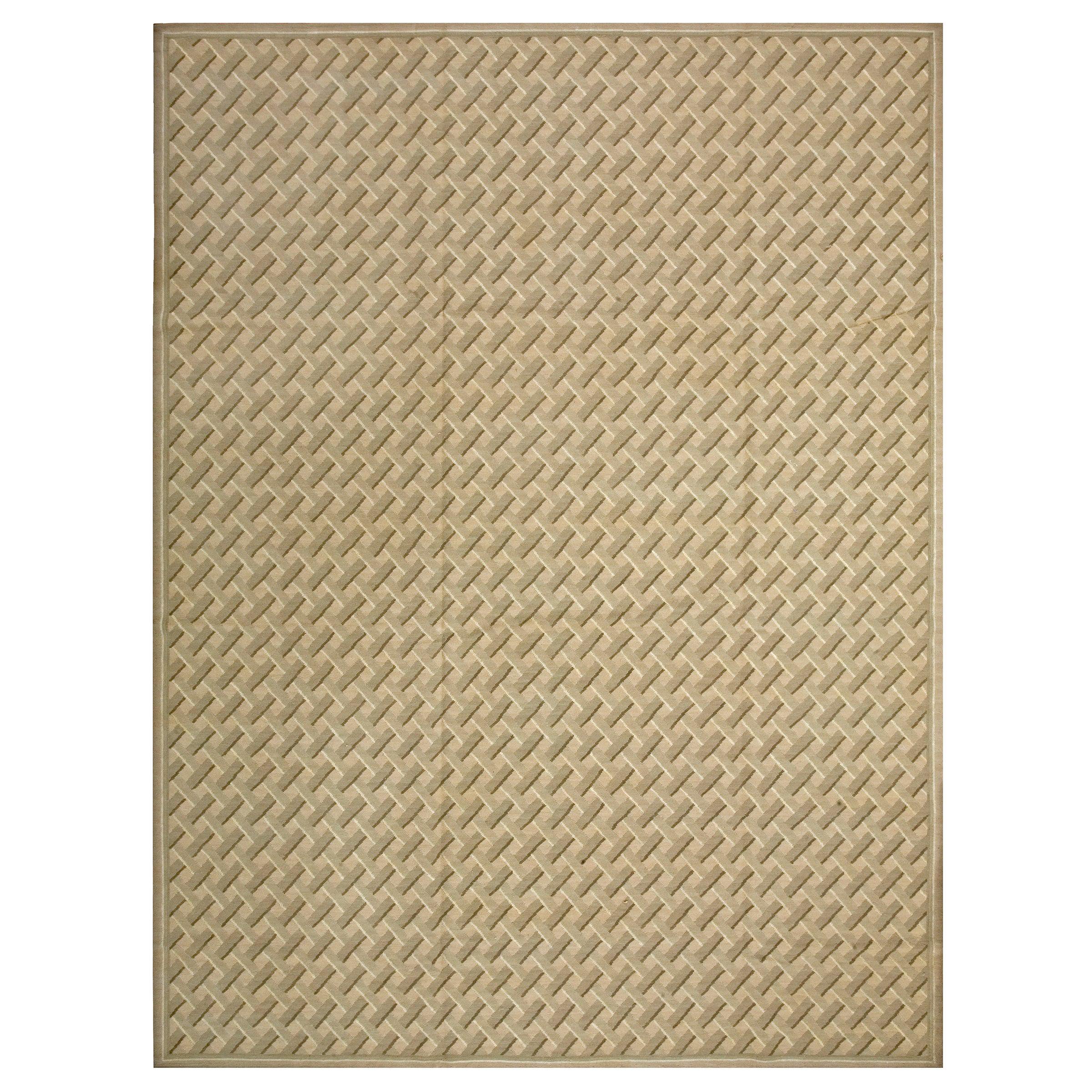 Contemporaneity Handwoven Wool Needlepoint Flat Weave Carpet With Silk Highlight
