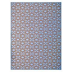 Contemporary Handwoven Wool Needlepoint Flat Weave Carpet With Silk Highlight