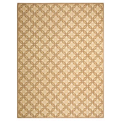 Contemporary Handwoven Wool Needlepoint Flat Weave Carpet With Silk Highlight
