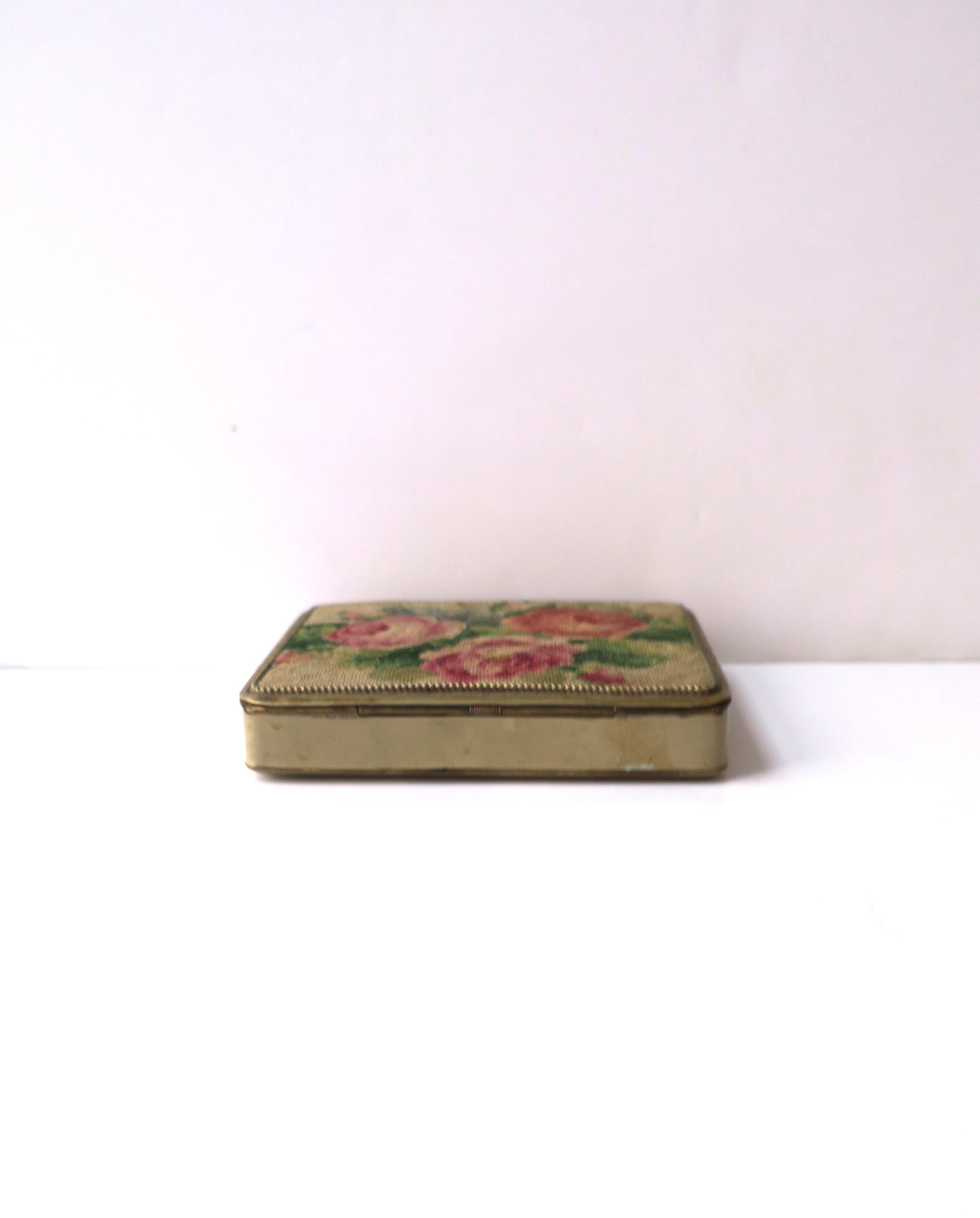 Needlepoint Brass Box with Roses For Sale 9