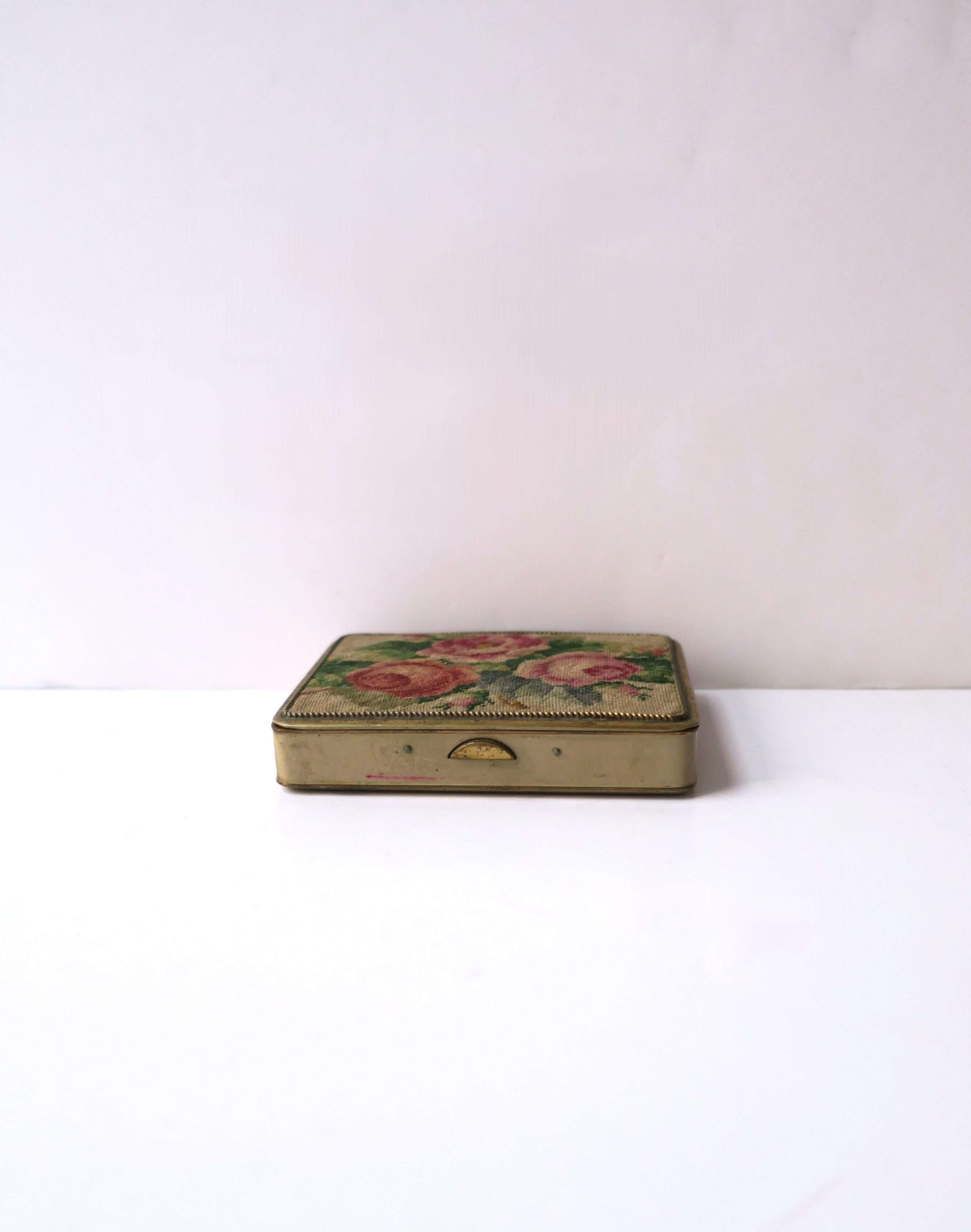 20th Century Needlepoint Brass Box with Roses For Sale