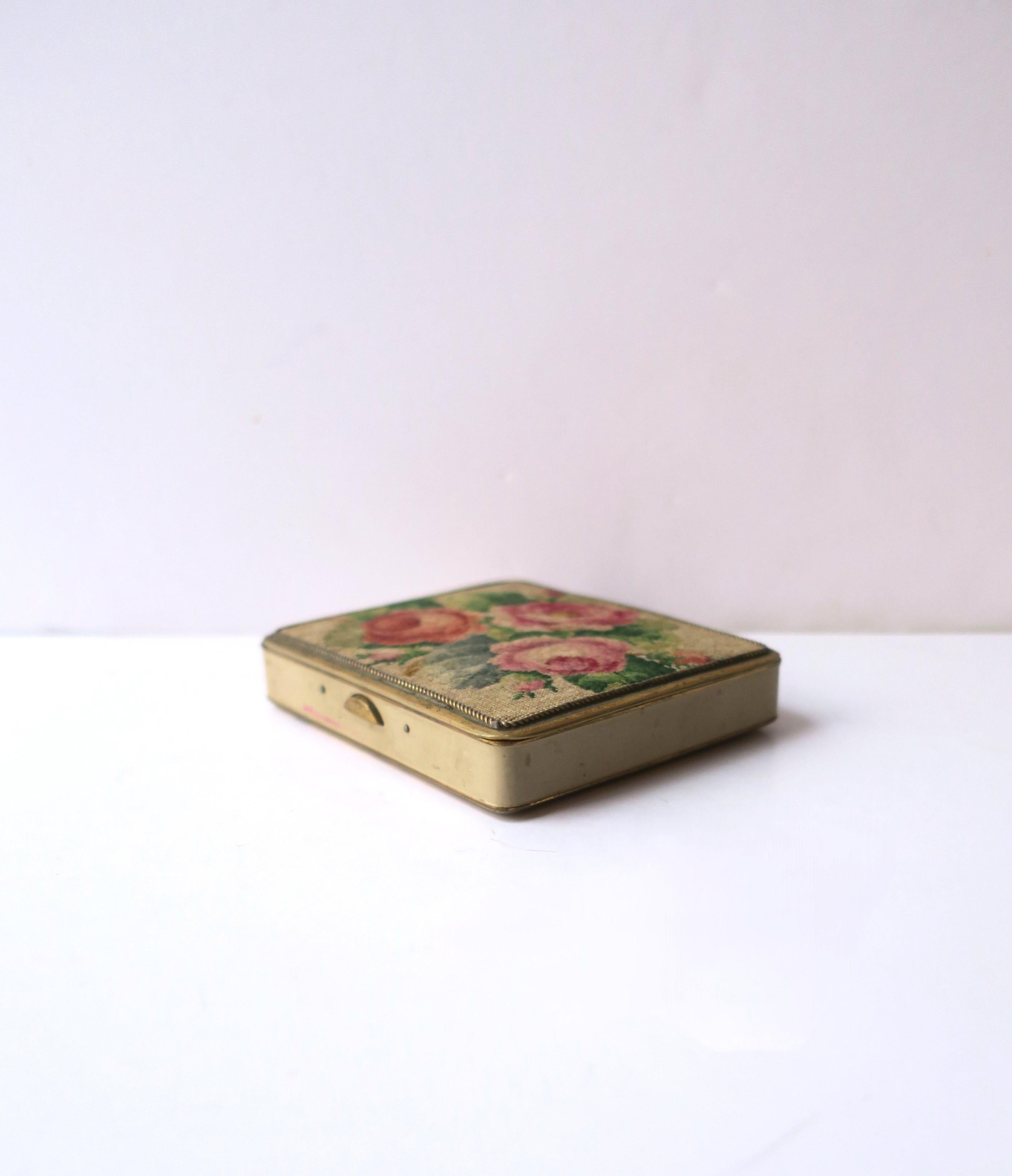 Needlepoint Brass Box with Roses For Sale 1