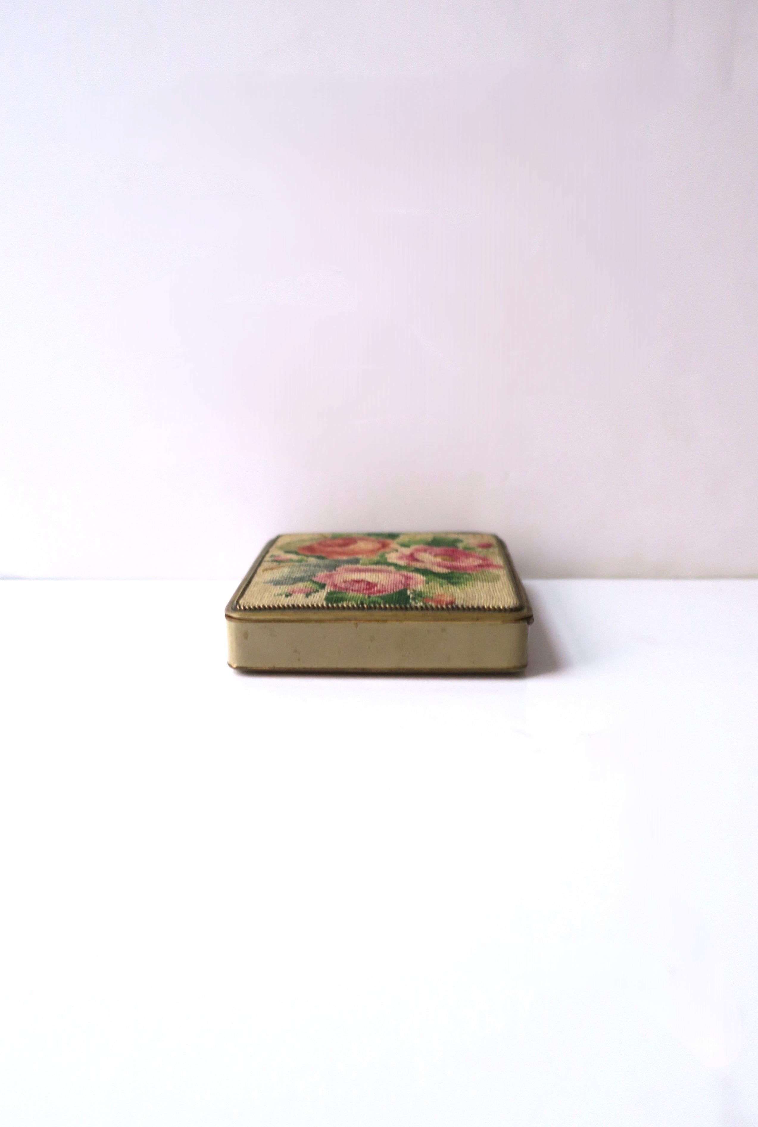 Needlepoint Brass Box with Roses For Sale 2
