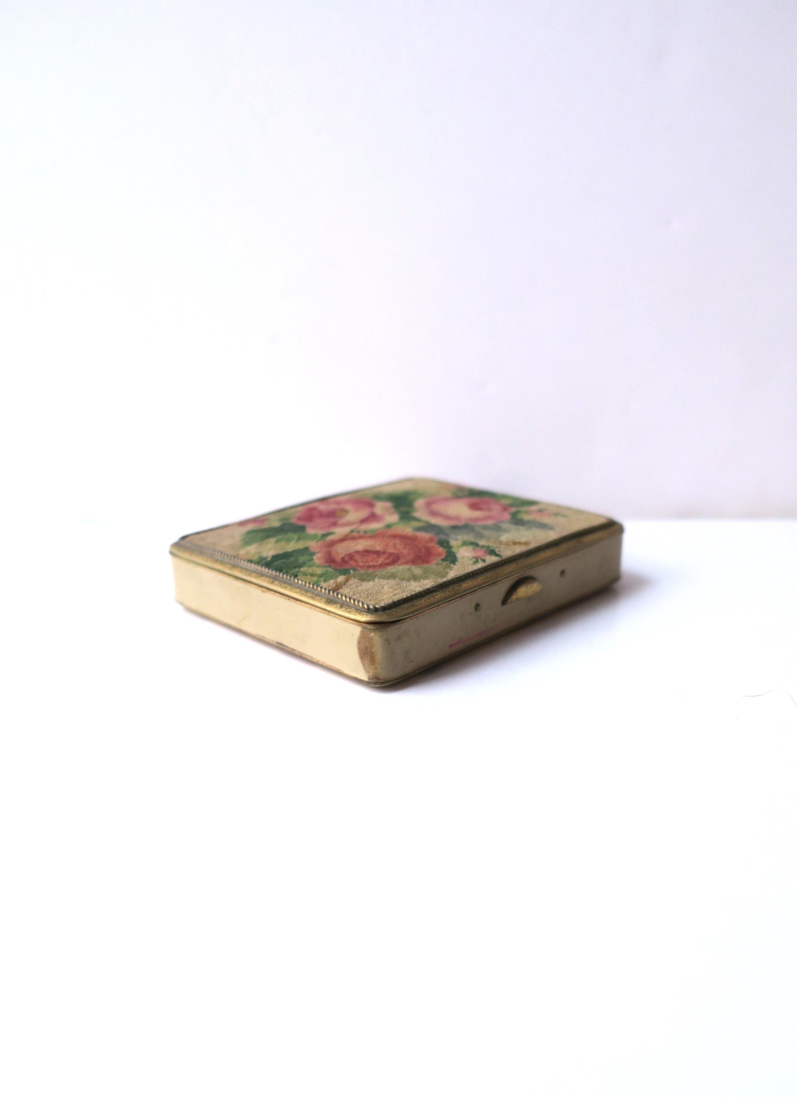 Needlepoint Brass Box with Roses For Sale 3