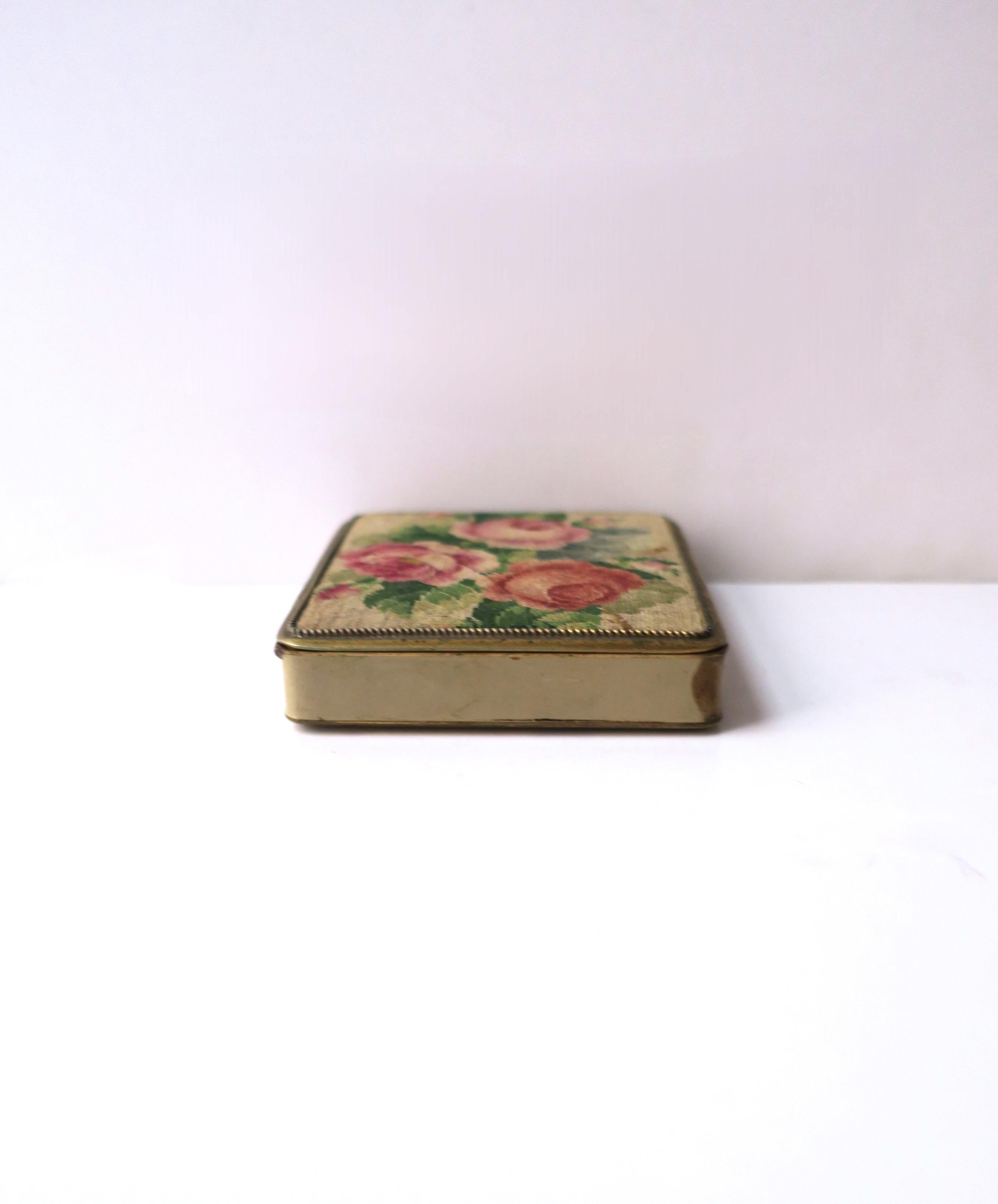 Needlepoint Brass Box with Roses For Sale 4