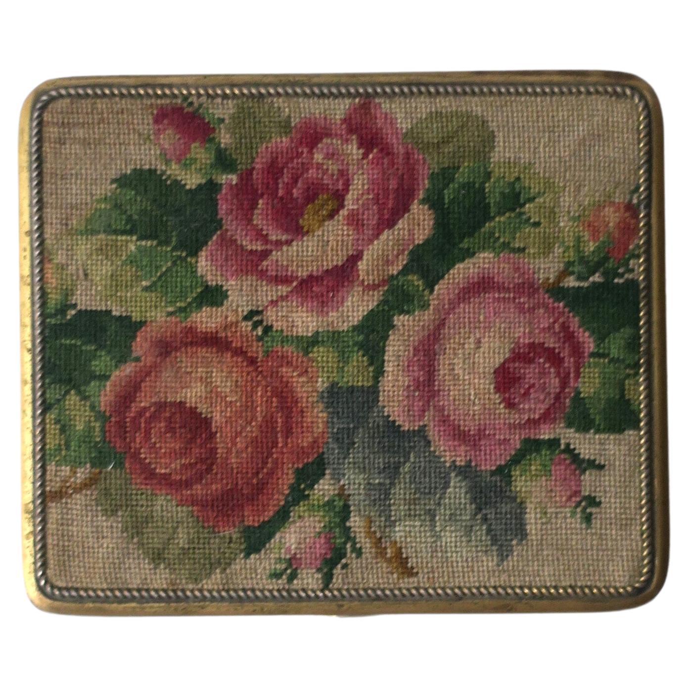 Needlepoint Brass Box with Roses For Sale