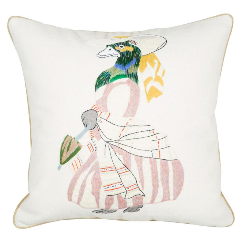 Needlepoint Cushion of a Duck in a Dress For Sale