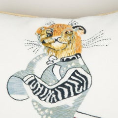 Needlepoint Cushion of a Lioness in a Dress