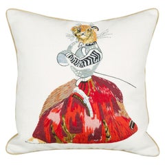 Needlepoint Cushion of a Lioness in a Dress