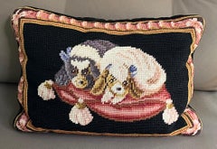 Needlepoint Dog Pillow of King Charles Spaniels