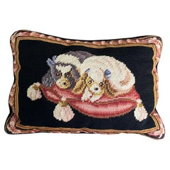 Needlepoint Dog Pillow of King Charles Spaniels