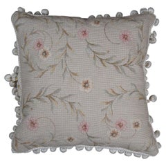 Needlepoint Floral Leaves Down Filled Lumbar Throw Pillow w Tassels 16"